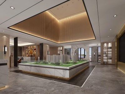 现代售楼处接待区3D模型下载